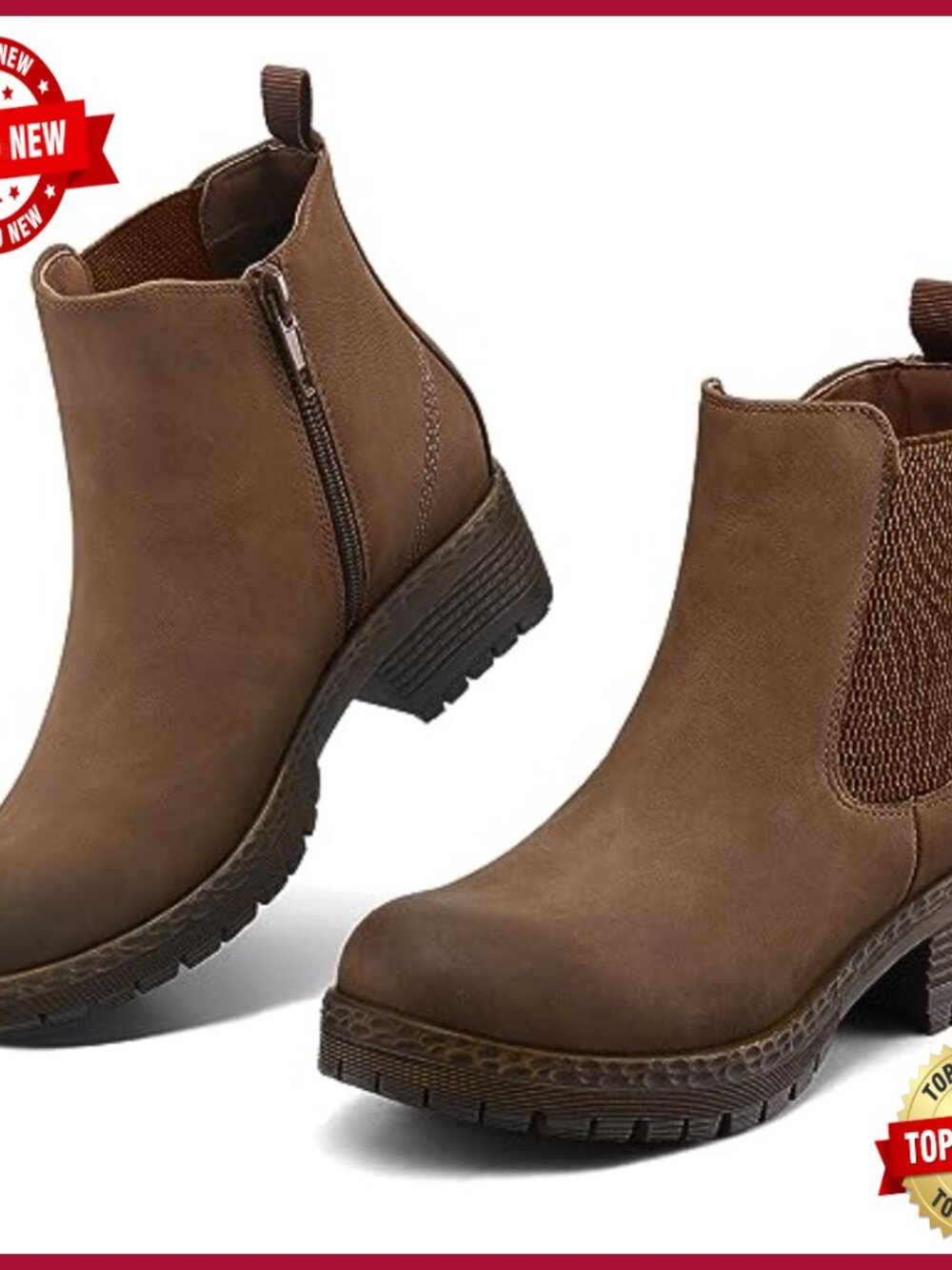 Women's Chelsea Ankle Boots Side Zipper Chunky Block Low Heel Lug Sole Short - Picture 3 of 7